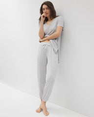 BLUE SLUB - Slub Banded Ankle Pajama Pant