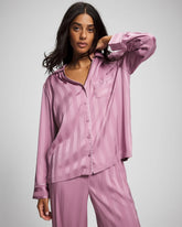 LILAC WINE - Shadow Stripe Long Sleeve Pajama Notch Collar Top