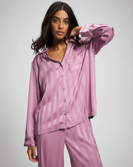 LILAC WINE - Shadow Stripe Long Sleeve Pajama Notch Collar Top