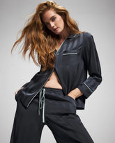 PETROL - Shadow Stripe Long Sleeve Pajama Notch Collar Top