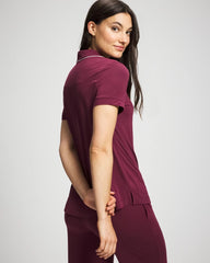 VELVET PLUM - Solid Short Sleeve Notch Collar Pajama Top
