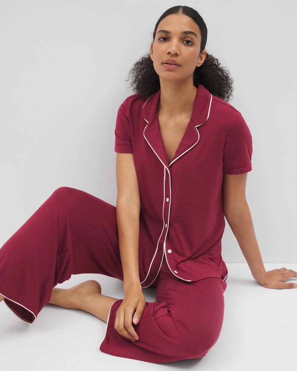 GARNET - Solid Short Sleeve Notch Collar Pajama Top