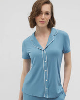 BLUE HEAVEN - Solid Short Sleeve Notch Collar Pajama Top