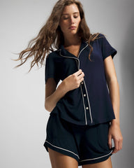 NIGHTFALL NAVY - Solid Short Sleeve Notch Collar Pajama Top
