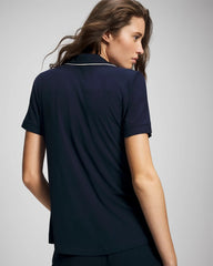 NIGHTFALL NAVY - Solid Short Sleeve Notch Collar Pajama Top
