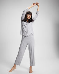 PEACEFUL DOT HEATHER - Long-Sleeve Printed Notch Collar Pajama Top