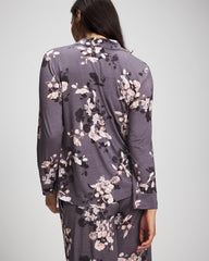 FLORAL DREAMS GRAY - Long-Sleeve Printed Notch Collar Pajama Top