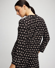 PEACEFUL PETALS BLACK - Long-Sleeve Printed Notch Collar Pajama Top