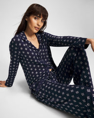BELLE FOULARD NAVY - Long-Sleeve Printed Notch Collar Pajama Top