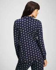 BELLE FOULARD NAVY - Long-Sleeve Printed Notch Collar Pajama Top