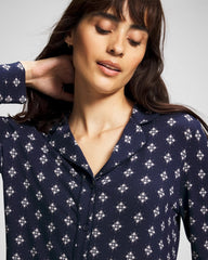 BELLE FOULARD NAVY - Long-Sleeve Printed Notch Collar Pajama Top