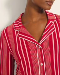 ASPEN STRIPE RED - Long-Sleeve Printed Notch Collar Pajama Top