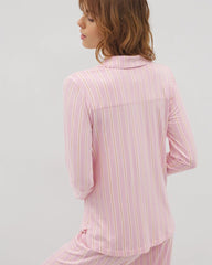 BLISS STRIPE LAVENDER - Long-Sleeve Printed Notch Collar Pajama Top