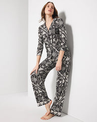 AMAZONIA TILE BLACK - Long-Sleeve Printed Notch Collar Pajama Top