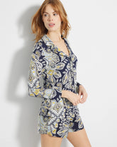 STYLISH PAISLEY NAVY - Long-Sleeve Printed Notch Collar Pajama Top