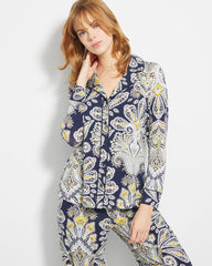 STYLISH PAISLEY NAVY - Long-Sleeve Printed Notch Collar Pajama Top