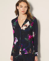 FLEUR EVER DRAMA NAVY - Long-Sleeve Printed Notch Collar Pajama Top