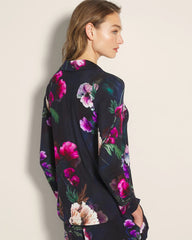 FLEUR EVER DRAMA NAVY - Long-Sleeve Printed Notch Collar Pajama Top
