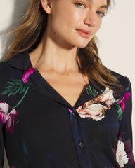 FLEUR EVER DRAMA NAVY - Long-Sleeve Printed Notch Collar Pajama Top