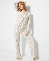 SUMMIT STRIPE CHAMPAGNE - Long-Sleeve Printed Notch Collar Pajama Top