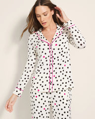 FANCIFUL DOT CHAMPAGNE - Long-Sleeve Printed Notch Collar Pajama Top