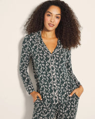 TINY PETALS DK EVERGLADE - Long-Sleeve Printed Notch Collar Pajama Top
