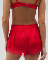 DARE ME RED - Lace Trim Pajama Shorts