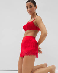 DARE ME RED - Lace Trim Pajama Shorts