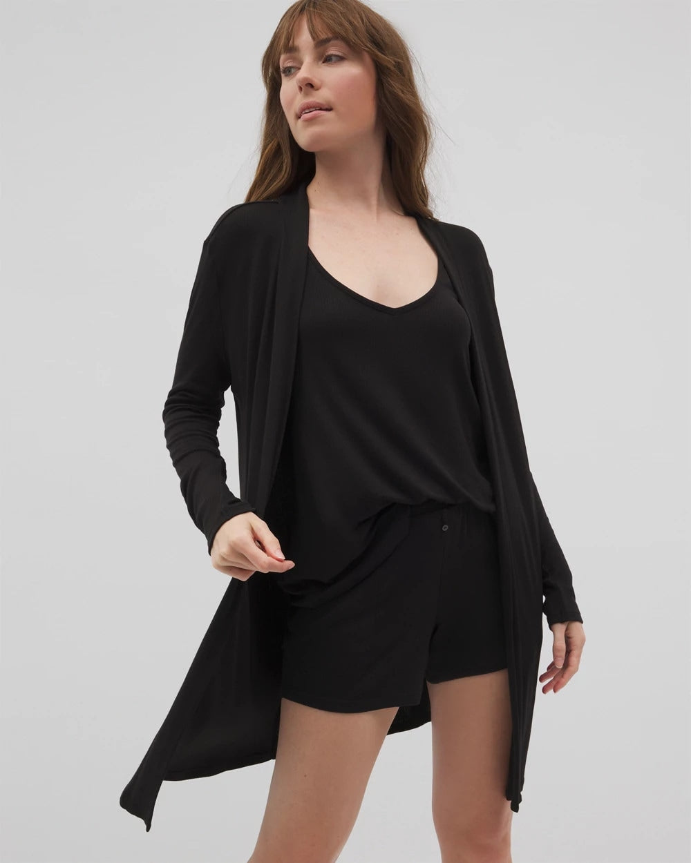BLACK - Lightweight Rib Knit Long Sleeve Wrap