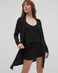 BLACK - Lightweight Rib Knit Long Sleeve Wrap