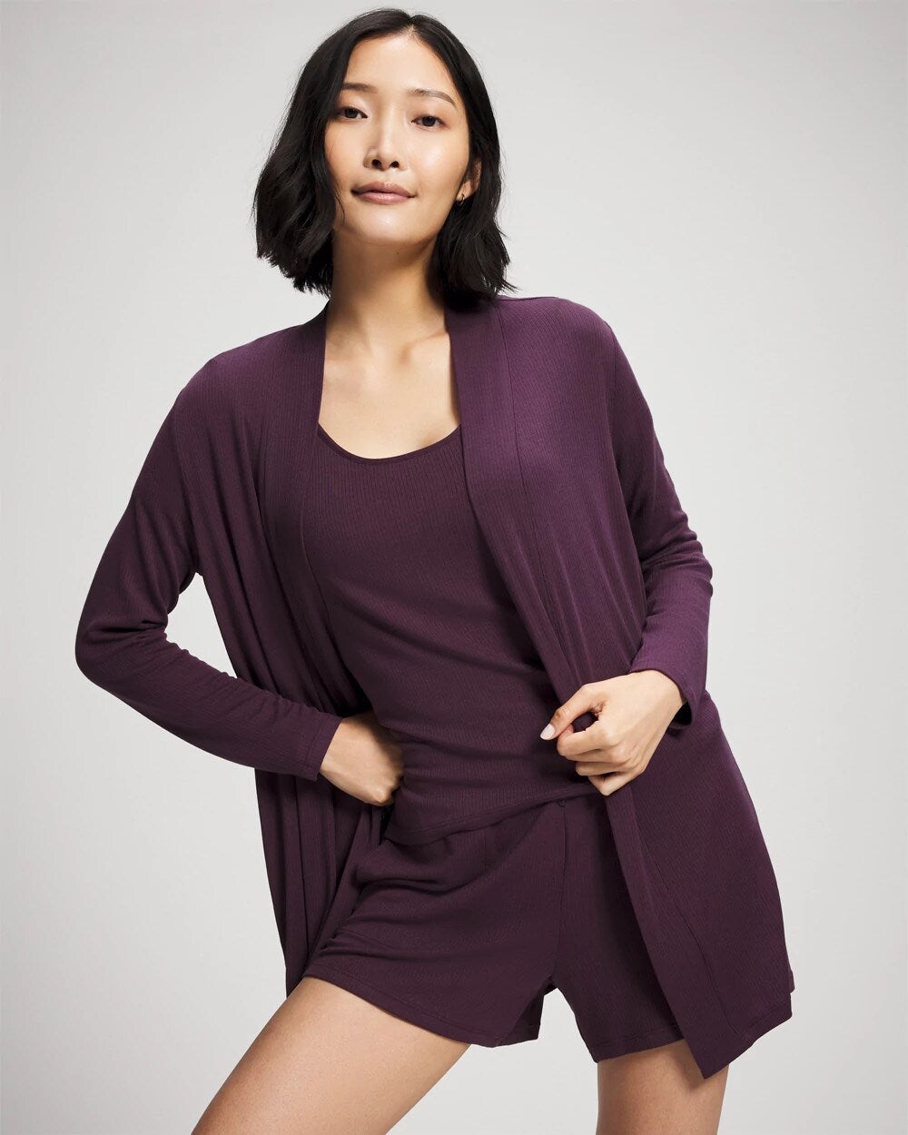 PLUM PERFECT - Lightweight Rib Knit Long Sleeve Wrap