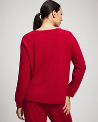 PAINT THE TOWN RED - Cozy Waffle Long Sleeve V-Neck Pajama Top