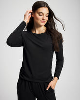 BLACK - Ruched Long Sleeve Pajama Tee