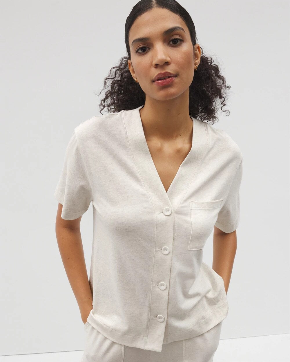 HEATHER CRYSTAL - Button-Front Pajama Tee