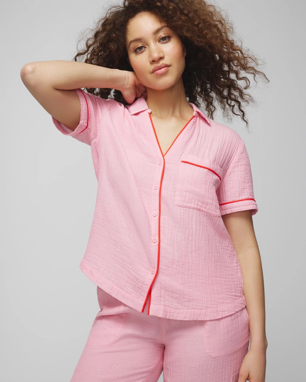 CROSSDYE MAKE ME BLUSH - Short-Sleeve Notch Collar Pajama Top