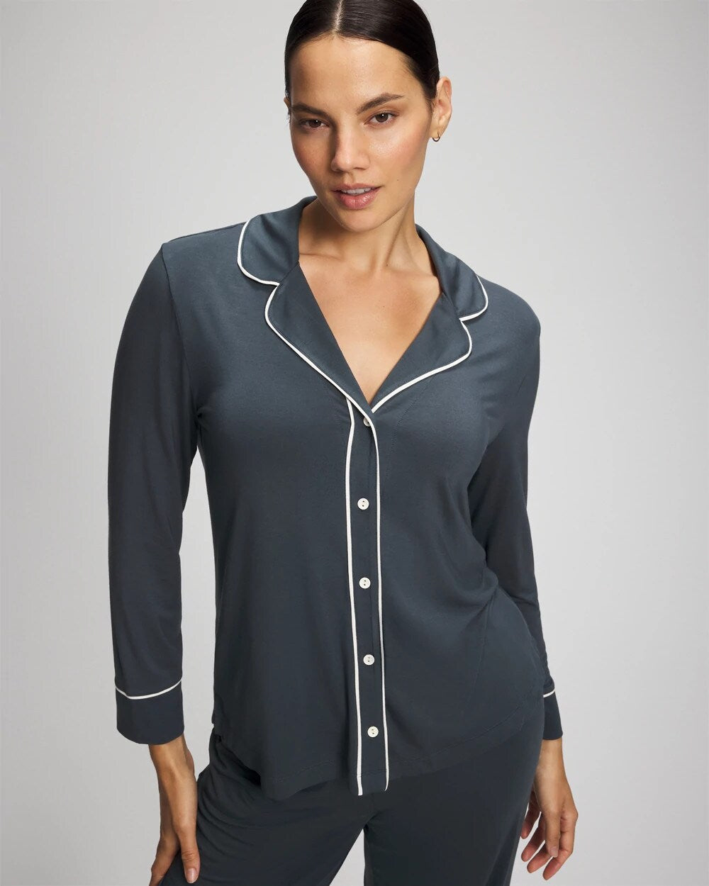 PETROL - Long-Sleeve Notch Collar Pajama Top