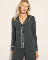 DARK EVERGLADE - Long-Sleeve Notch Collar Pajama Top