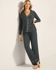 DARK EVERGLADE - Long-Sleeve Notch Collar Pajama Top