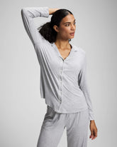 HEATHER OPAL GRAY - Long-Sleeve Notch Collar Pajama Top
