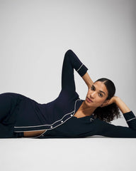 NIGHTFALL NAVY - Long-Sleeve Notch Collar Pajama Top