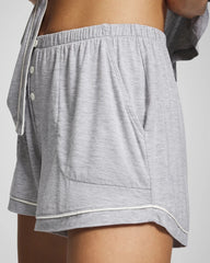 HEATHER OPAL GRAY - Solid Piped Pajama Shorts