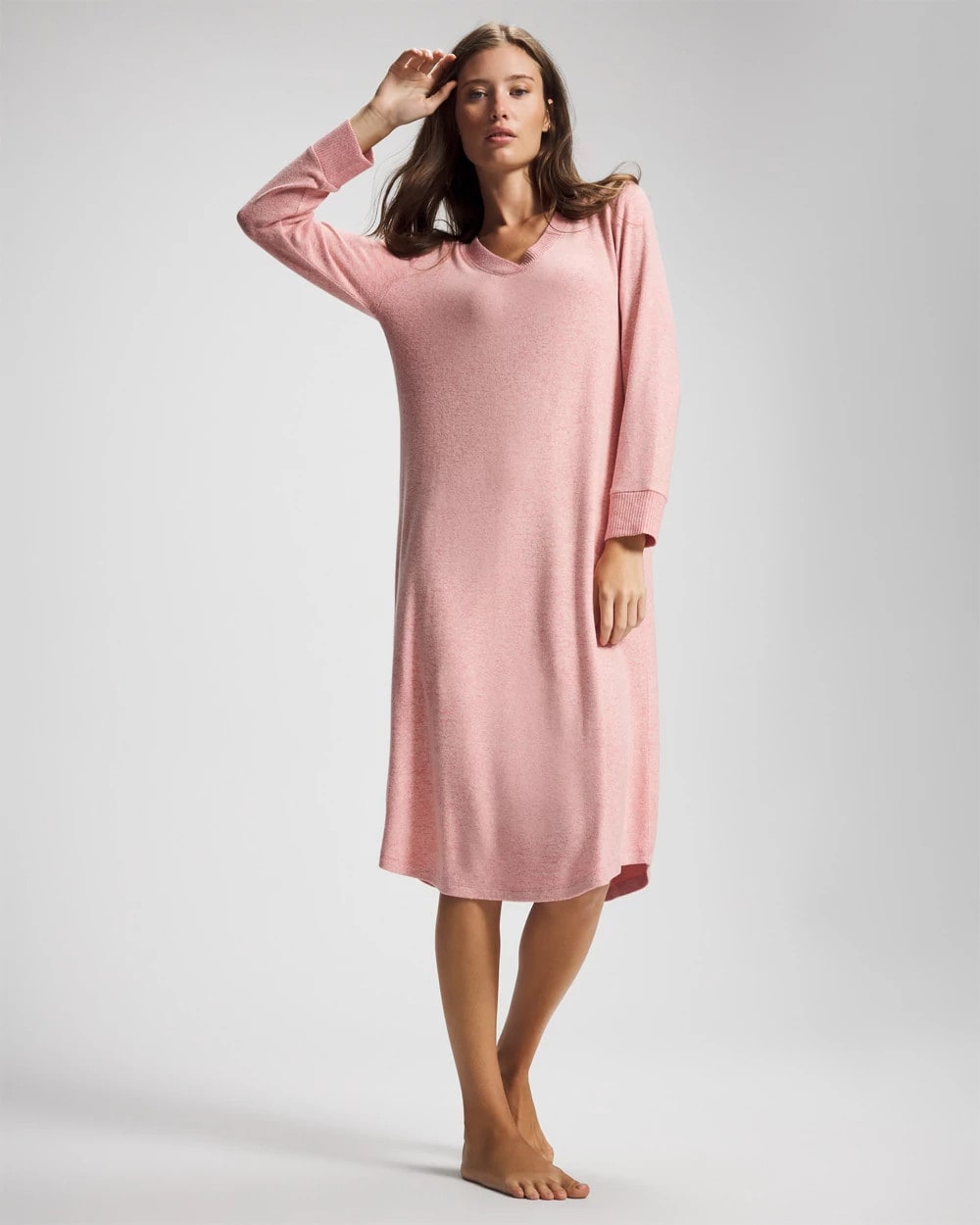 CAMEO PINK/DUSTY ROSE - Long Sleeve Midi Sleepshirt