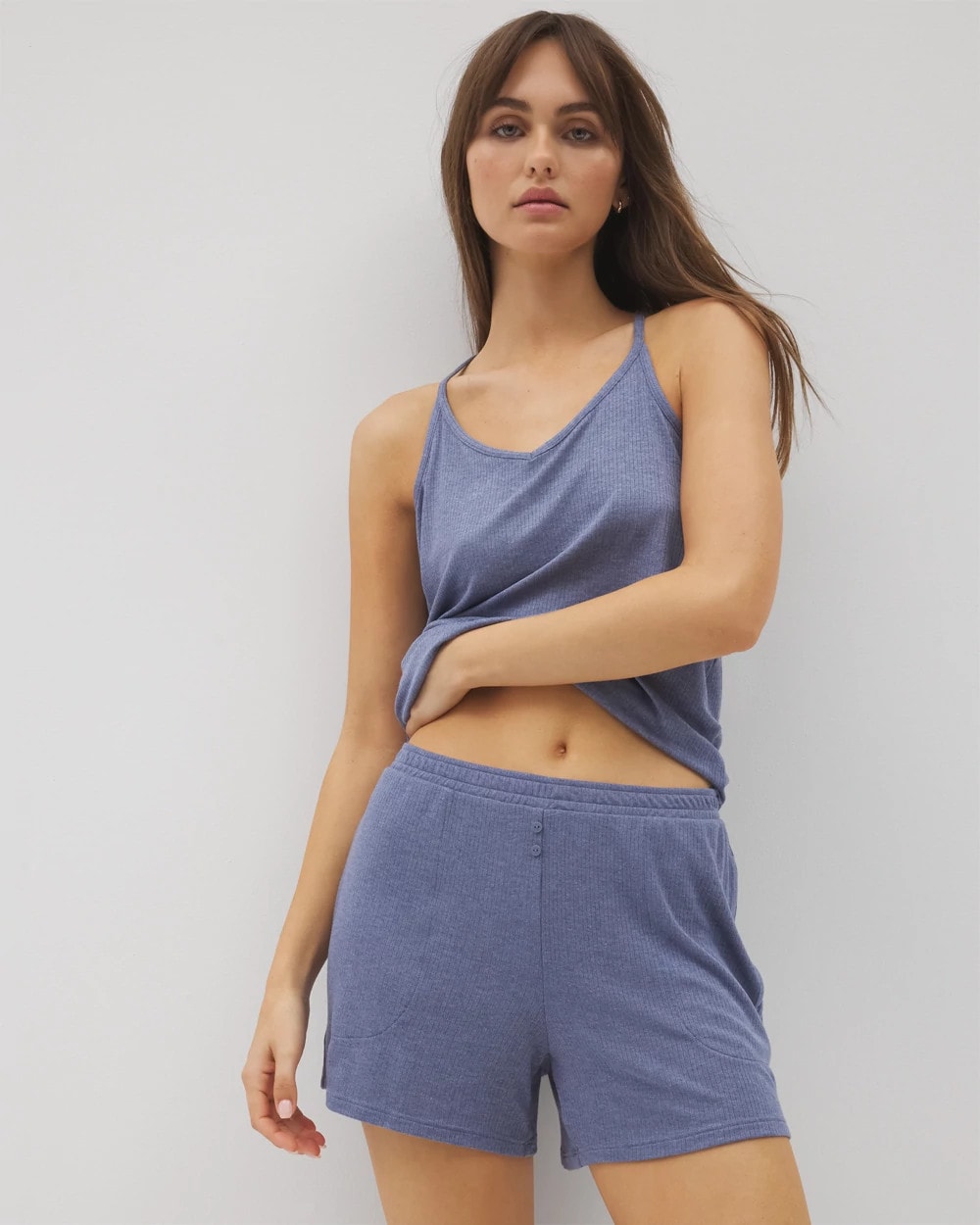 HEATHER DUSK - Lightweight Rib Knit Pajama Shorts