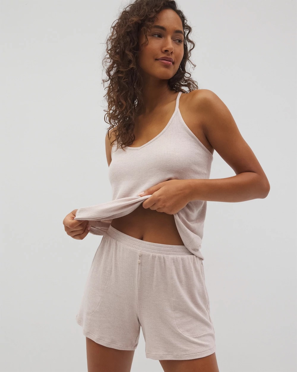 HEATHER BARELY THERE - Lightweight Rib Knit Pajama Shorts