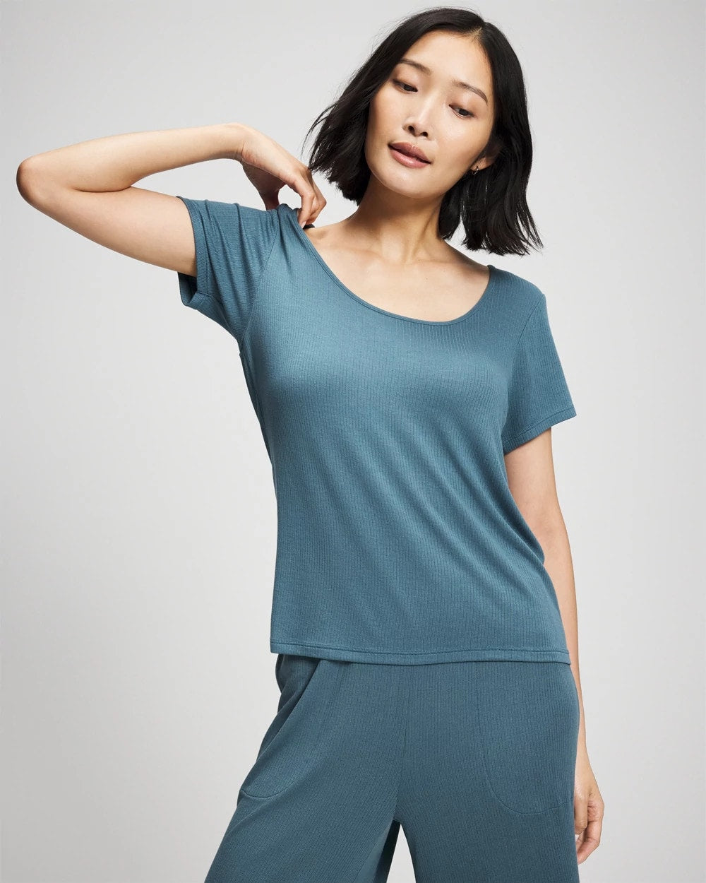 TAPESTRY - Lightweight Rib Knit Short Sleeve Pajama Tee