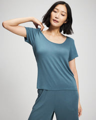 TAPESTRY - Lightweight Rib Knit Short Sleeve Pajama Tee