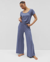 HEATHER DUSK - Lightweight Rib Knit Wide Leg Pajama Pants