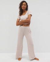 HEATHER BARELY THERE - Lightweight Rib Knit Wide Leg Pajama Pants