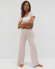 HEATHER BARELY THERE - Lightweight Rib Knit Wide Leg Pajama Pants