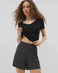 THOUGHTFUL DOT BLACK - Long Pajama Shorts